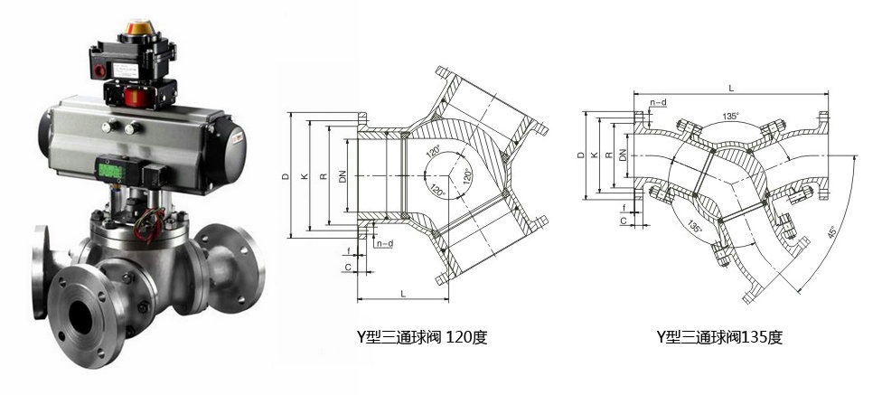 氣動Y型三通球閥結(jié)構(gòu)圖